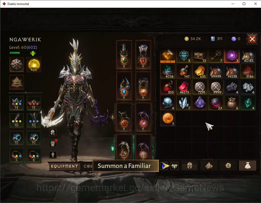 Diablo Immortal Accounts Mid-Tier SEA - Verathiel|Change Server On|Lv60(602)|Demon Hunter|35k CR|Reso 420|Paragon 7