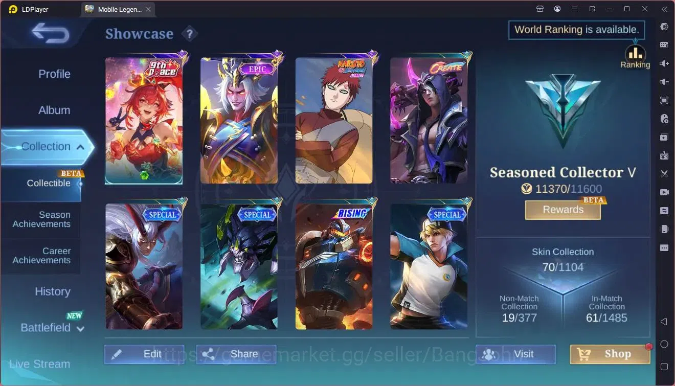 Mobile Legends: Bang Bang Accounts Global|Hero53|Skin 70|Seasoned|9th Fanny|Naruto Va image 16