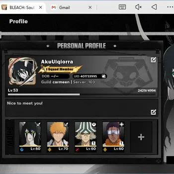 BLEACH: Soul Resonance Accounts Nuverse SEA|Lv.53| 4 SSR 4 Sign (KanameB1,UruharaB1,Ulquiorra,IchigoDZ)+Sign+Stamp|Log