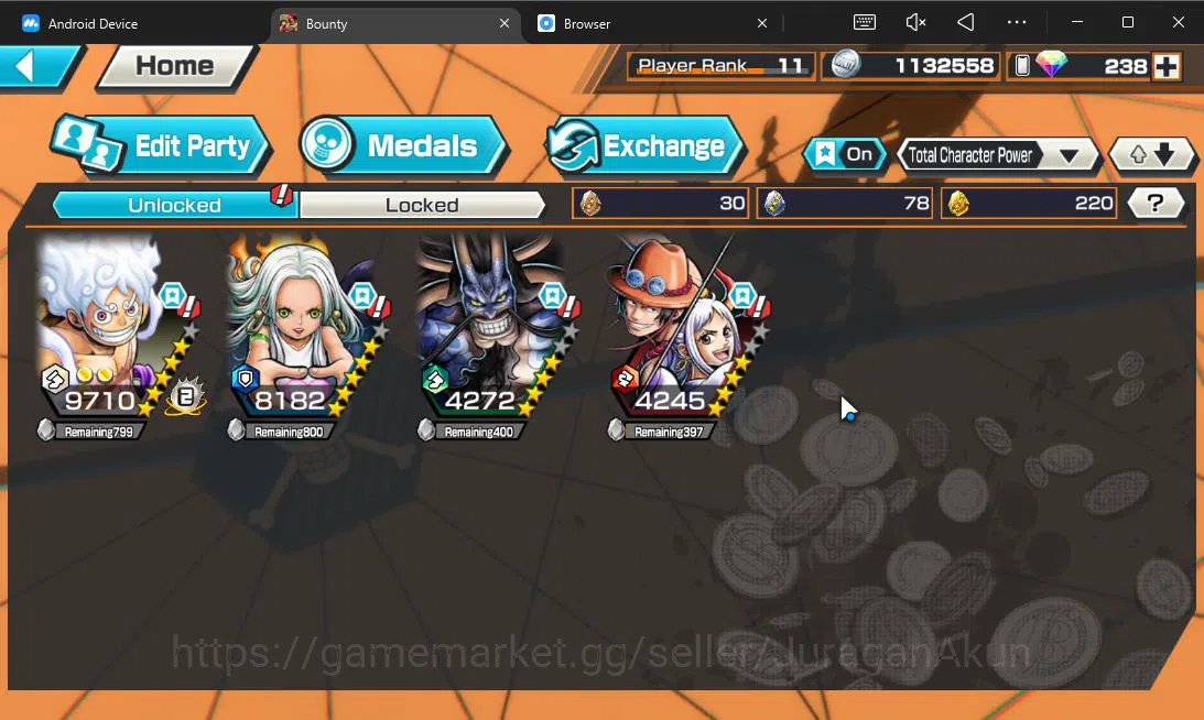 One Piece Bounty Rush Accounts Global | 4 META EX | TFE Luffy, Seraphim Snake, Bo image 4