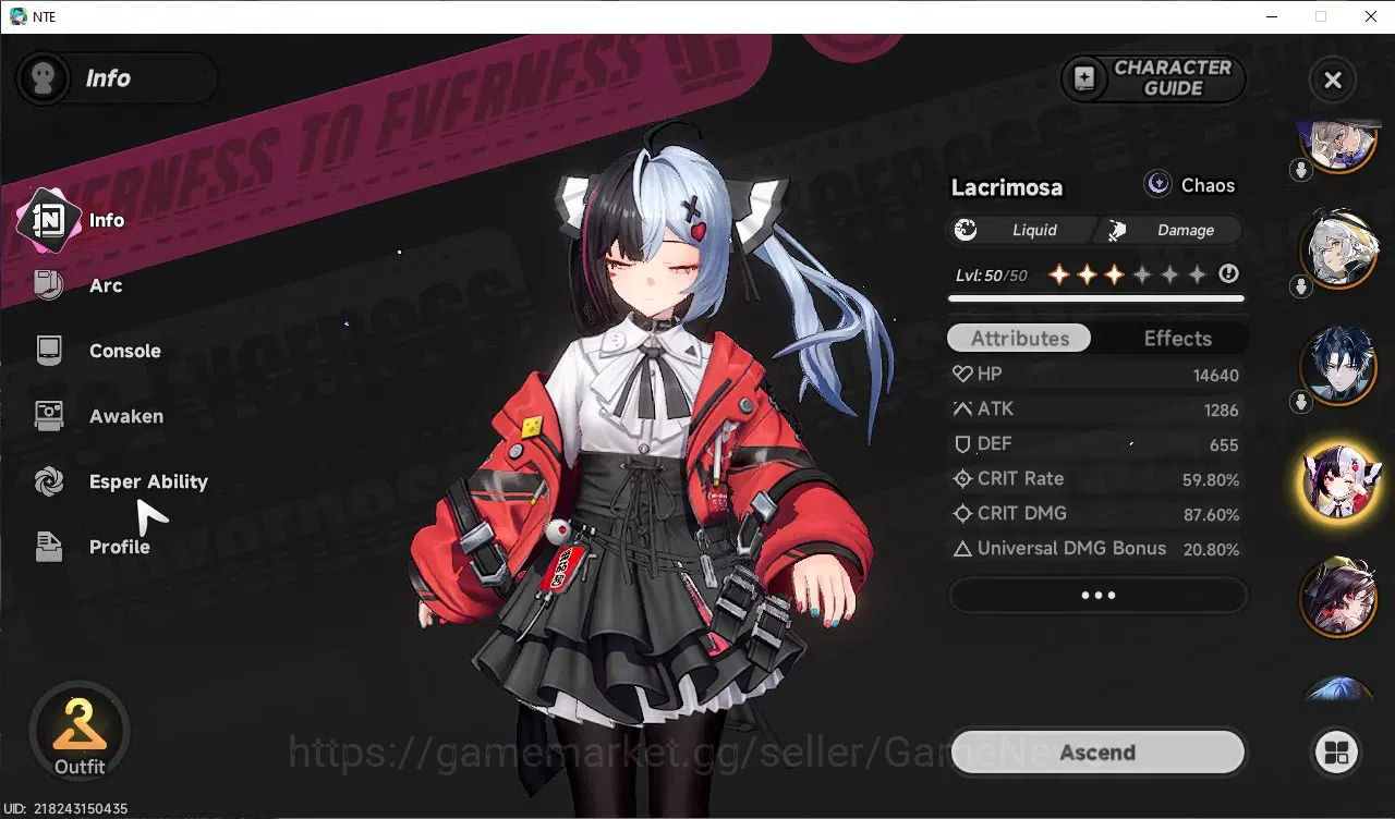 Neverness to Everness Accounts GLOBAL SEA|HL 37|TL 27|8 SSR 3 Limit Chaos,Lacrimo image 3