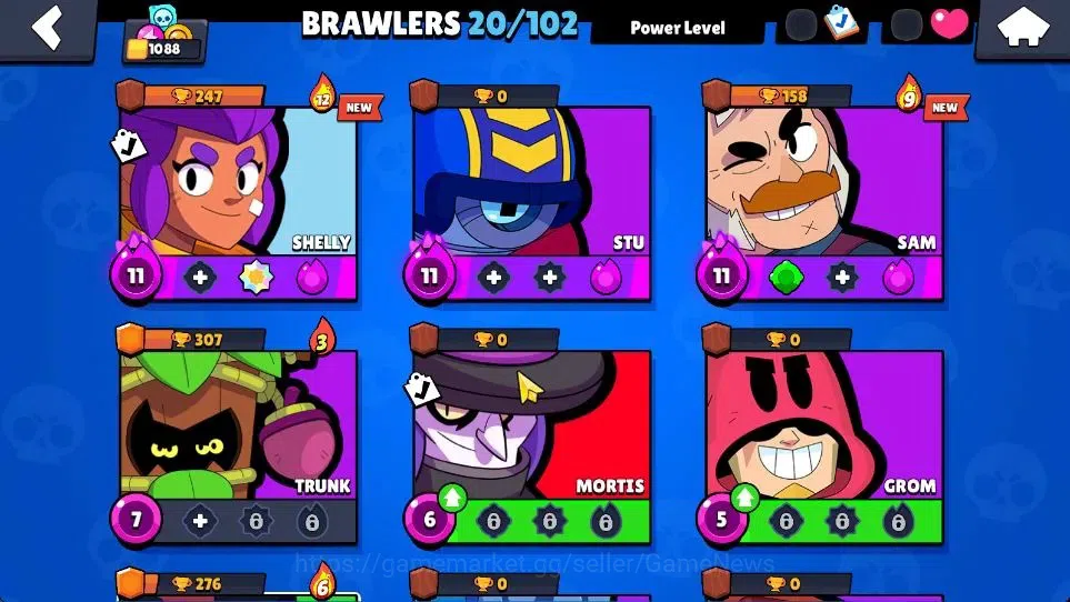 Brawl Stars Accounts 1088 Trophy|21K Bling|20 Brawlers 3 Max Lvl (Shelly,Stu,Sam)|16 Skin|1 Legend Skins [Tusked Nita] 3 4
