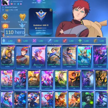 Mobile Legends: Bang Bang Accounts Others HERO 110 SKIN 187 | EMBLEM ALL MAX| COLECTOR NATALIA| VALE GARA| EPIC URANUS