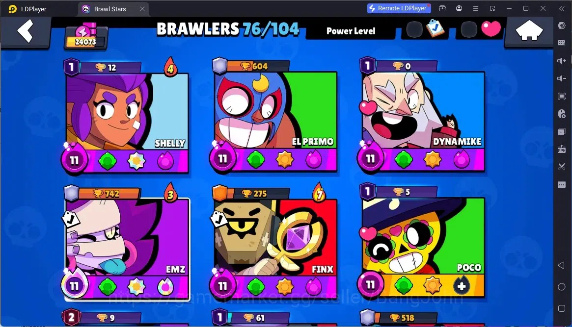 Brawl Stars Accounts Global | 24073 | 76 Brawler |5 Max Hypercharge(Shelly,ElPrimo,Dynamike,EMZ)|17519 Bling+298Gems 5