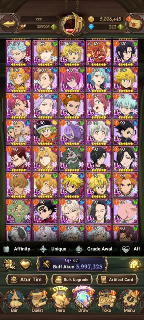 The Seven Deadly Sins: Grand Cross Accounts Midgame ASIA | 3,9M CC |diamond 212 | 3 Lr Elizabeth,| UR 12 Merlin&Esca 11