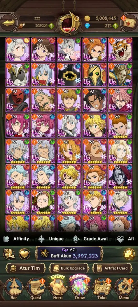 The Seven Deadly Sins: Grand Cross Accounts Midgame ASIA | 3,9M CC |diamond 212 | 3 Lr Elizabeth,| UR 12 Merlin&Esca 12