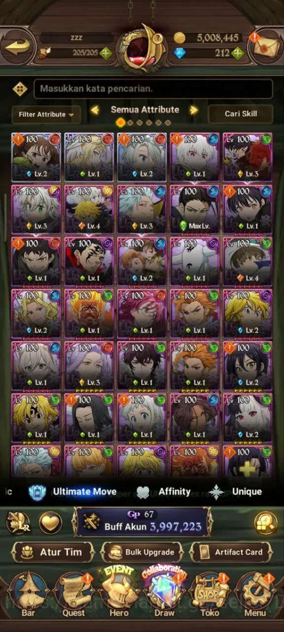 The Seven Deadly Sins: Grand Cross Accounts Midgame ASIA | 3,9M CC |diamond 212 | 3 Lr Elizabeth,| UR 12 Merlin&Esca 13