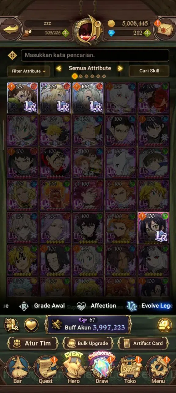 The Seven Deadly Sins: Grand Cross Accounts Midgame ASIA | 3,9M CC |diamond 212 | 3 Lr Elizabeth,| UR 12 Merlin&Esca 2