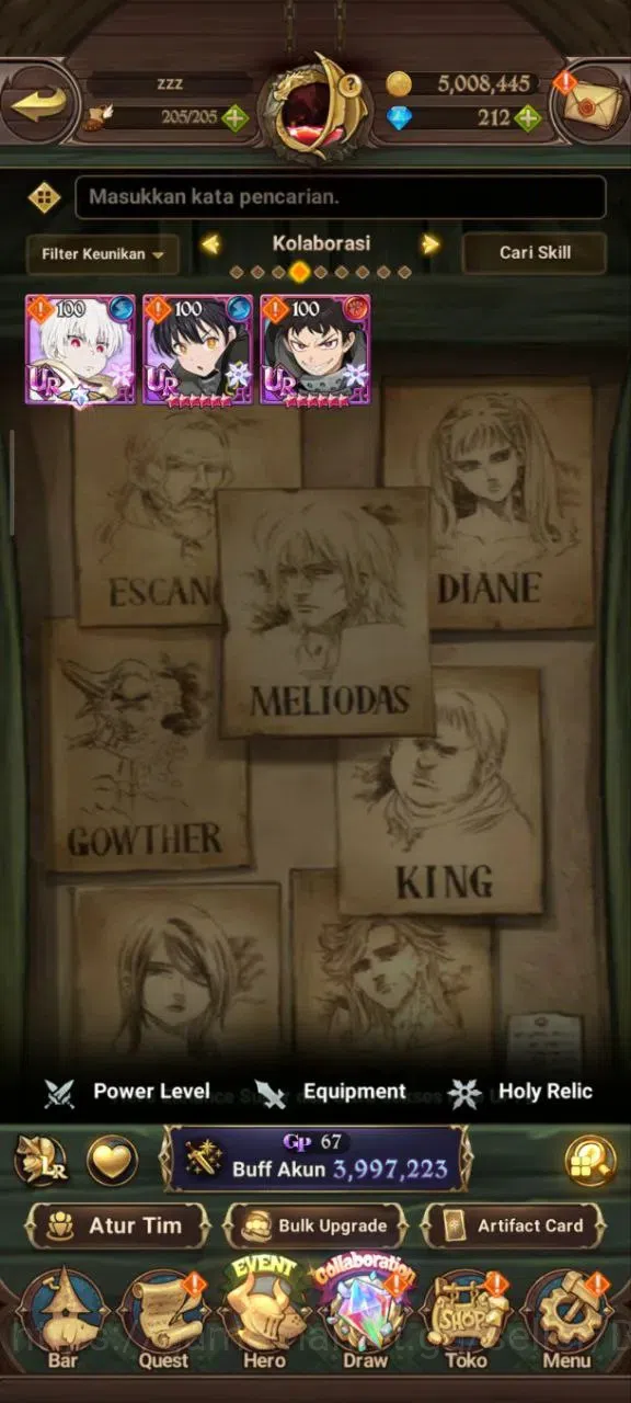 The Seven Deadly Sins: Grand Cross Accounts Midgame ASIA | 3,9M CC |diamond 212 | 3 Lr Elizabeth,| UR 12 Merlin&Esca 3