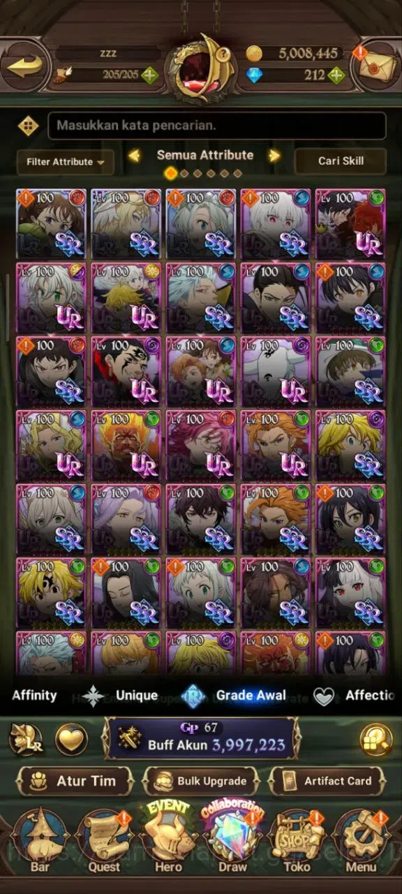 The Seven Deadly Sins: Grand Cross Accounts Midgame ASIA | 3,9M CC |diamond 212 | 3 Lr Elizabeth,| UR 12 Merlin&Esca 9