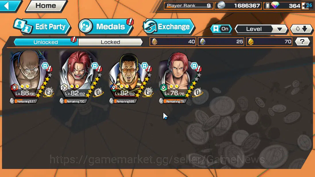 One Piece Bounty Rush Accounts Global| 4 EX| T5E St.Ethanbaron V.Nusjuro,Divine D image 4