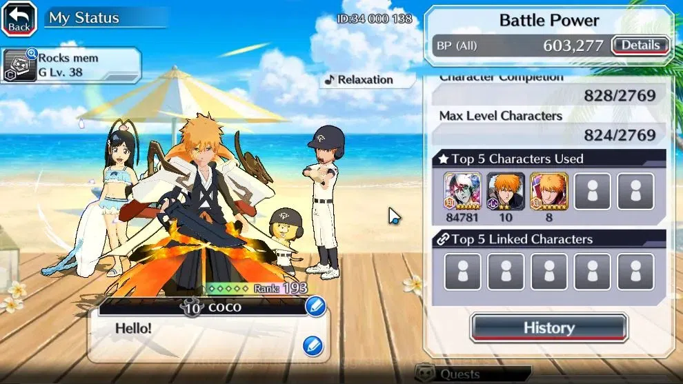 Bleach: Brave Souls Accounts High-End [GLOBAL]42K Orb|TYBW26 Gisele,SwimSuit26 Gisele,DremTeam Ichigo,10th Aniv Ichigo,Duo 3