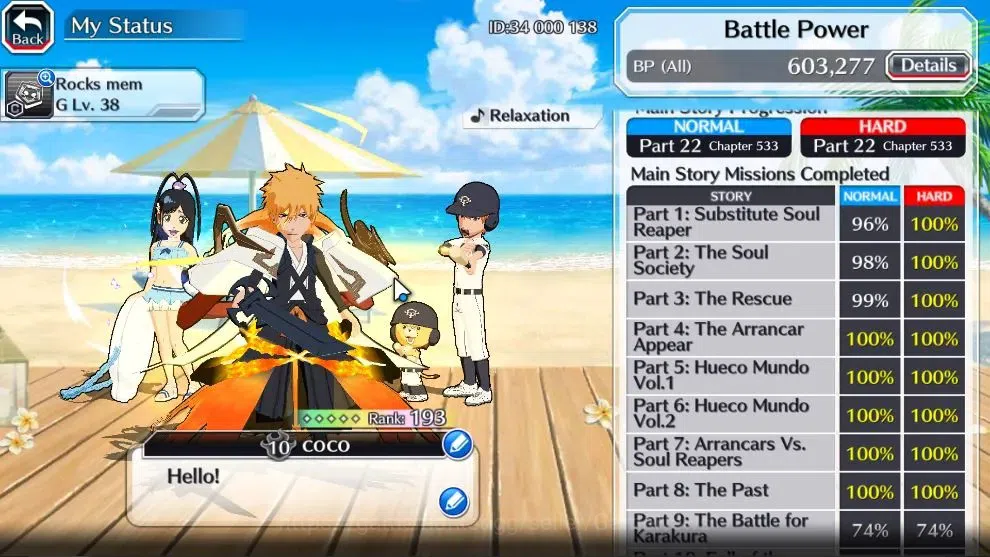 Bleach: Brave Souls Accounts High-End [GLOBAL]42K Orb|TYBW26 Gisele,SwimSuit26 Gisele,DremTeam Ichigo,10th Aniv Ichigo,Duo 4