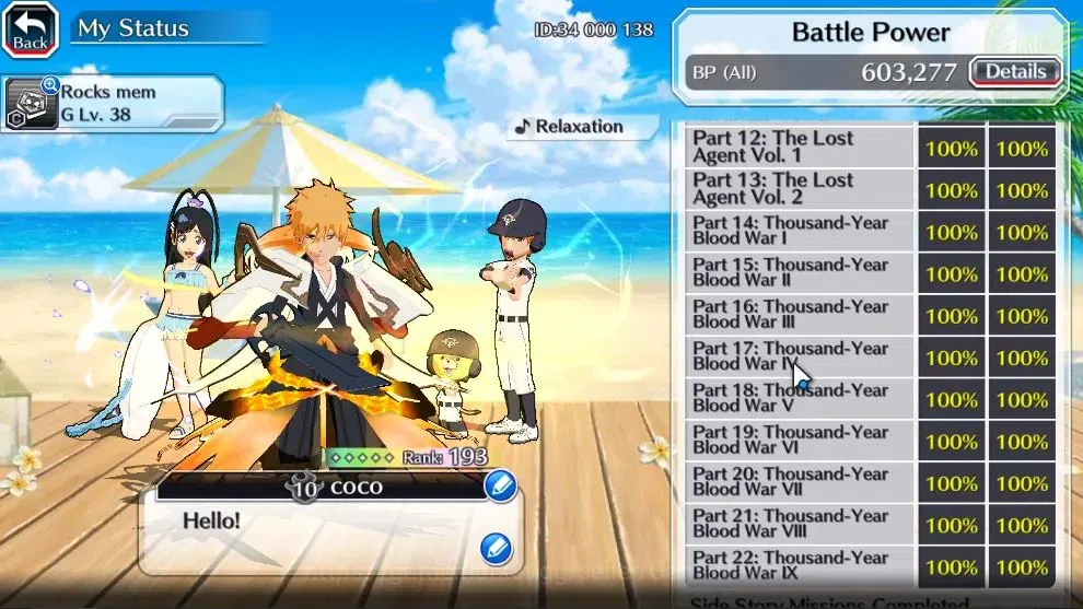Bleach: Brave Souls Accounts High-End [GLOBAL]42K Orb|TYBW26 Gisele,SwimSuit26 Gisele,DremTeam Ichigo,10th Aniv Ichigo,Duo 5