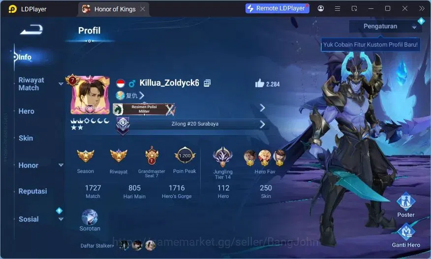 Honor of Kings Accounts Global | 112H 250S |2 JJK (Lady Sun, Kongming),2 S image 2