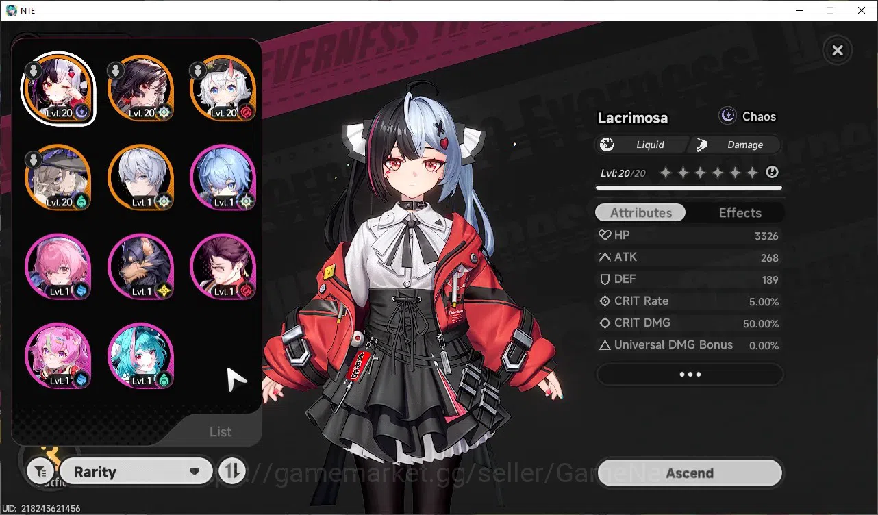 Neverness to Everness Accounts GLOBAL SEA|HL 9|4 SSR(Lacrimosa,Hotori,Sakiri,Jiuy image 2
