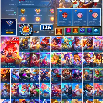 Mobile Legends: Bang Bang Accounts #4525 136 Skins | Floryn Fluffy Dream (SANRIO) | Natalia Warrioress Paragon (COLLECTOR