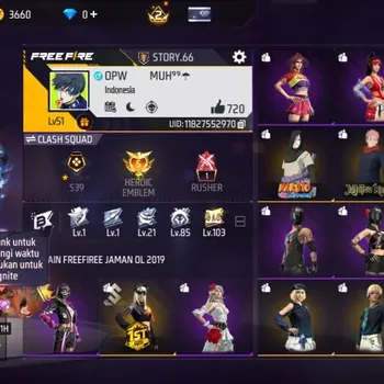 Free Fire Accounts Indonesia|Evo M1887 Sterling Conqueror Lv 4|Thunderboom Fist|Bundle Itadori + Orochimaru|123 Vault,40