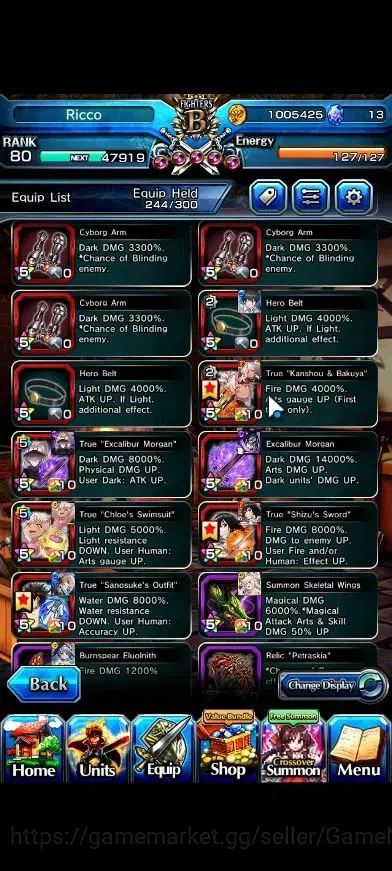 Grand Summoners Accounts End-Game Global|Rank 80|24 Ascend+7 TW|Houka inumuta,Summer Miyu,Touma Kmjo,Chloe,JAY,Saber 12