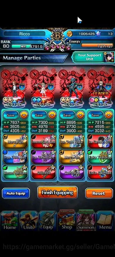 Grand Summoners Accounts End-Game Global|Rank 80|24 Ascend+7 TW|Houka inumuta,Summer Miyu,Touma Kmjo,Chloe,JAY,Saber 3