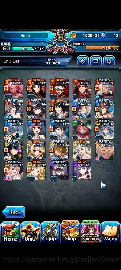 Grand Summoners Accounts End-Game Global|Rank 80|24 Ascend+7 TW|Houka inumuta,Summer Miyu,Touma Kmjo,Chloe,JAY,Saber 4