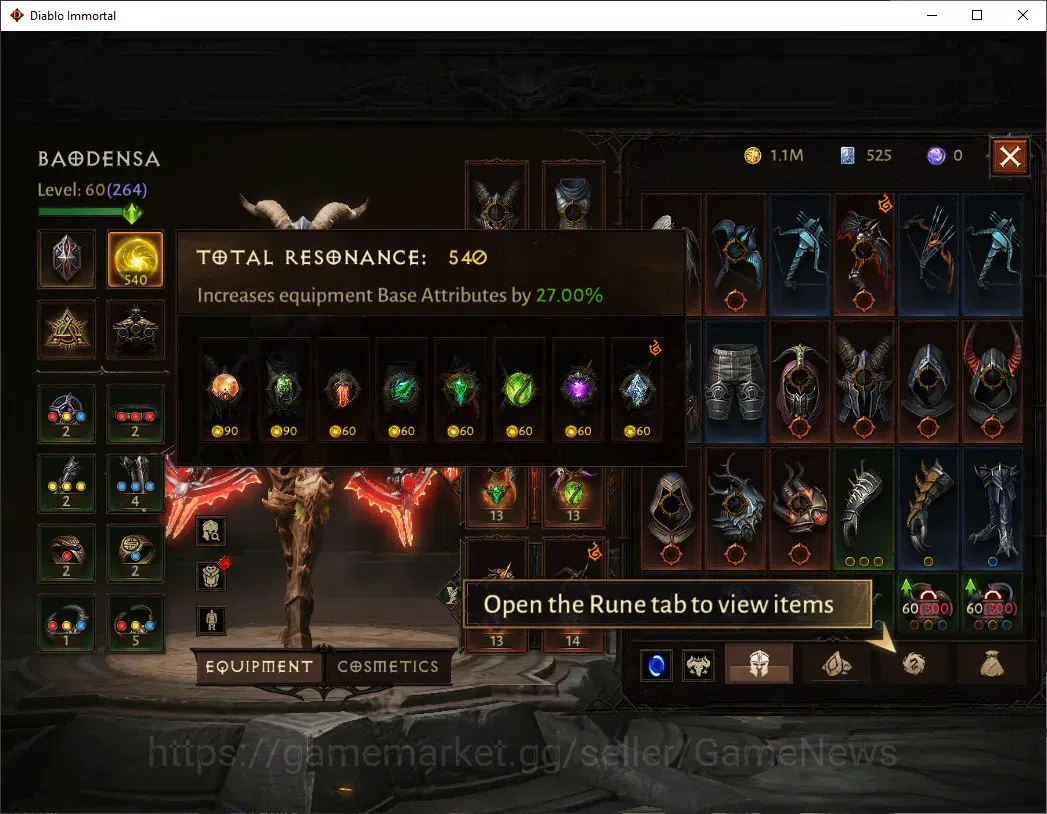 Diablo Immortal Accounts High-End SEA - Vasily|CS ON|Lv 60 (264)|Demon Hunter|CR 27k|Reso 540|Paragon Slinger|Hell III|3 4