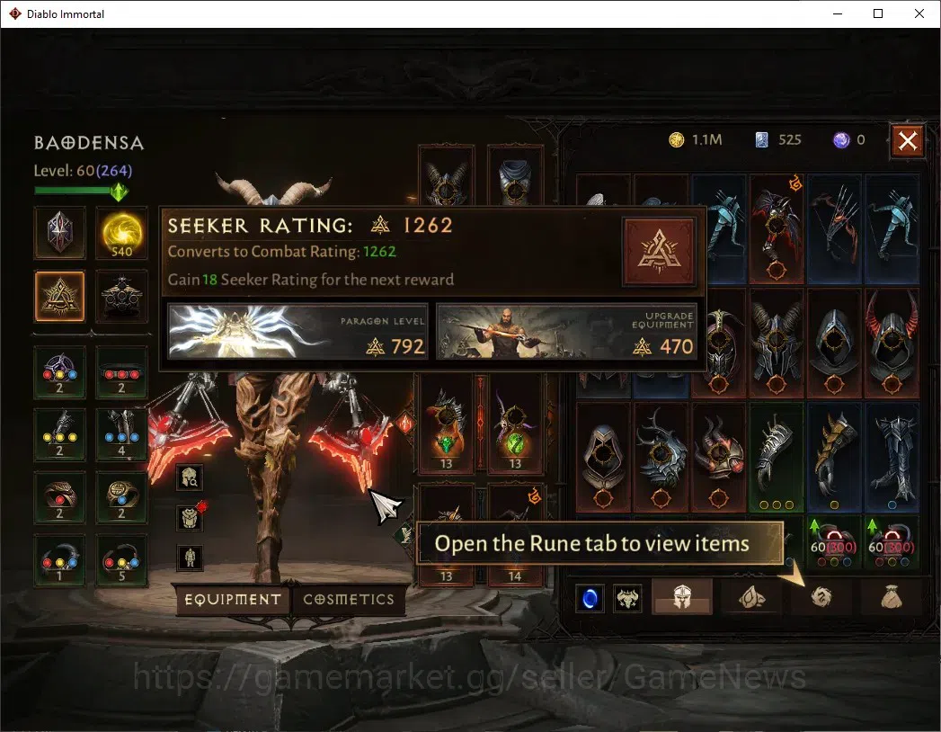 Diablo Immortal Accounts High-End SEA - Vasily|CS ON|Lv 60 (264)|Demon Hunter|CR 27k|Reso 540|Paragon Slinger|Hell III|3 5