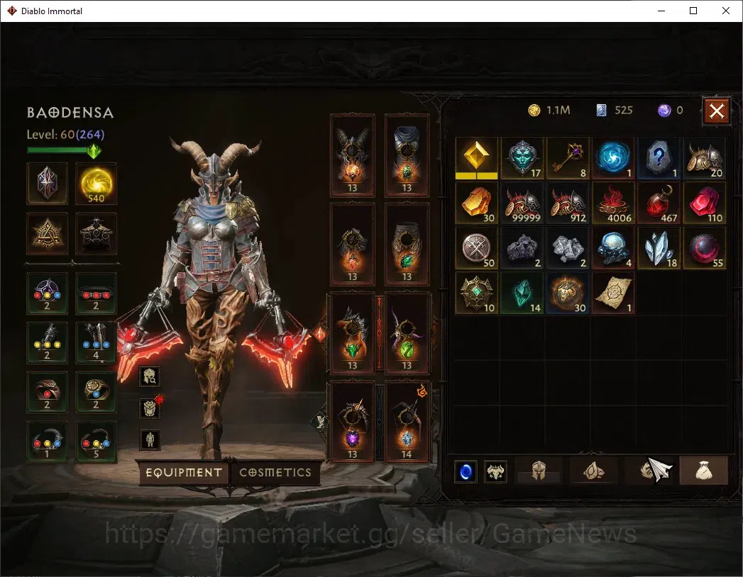 Diablo Immortal Accounts High-End SEA - Vasily|CS ON|Lv 60 (264)|Demon Hunter|CR 27k|Reso 540|Paragon Slinger|Hell III|3 7
