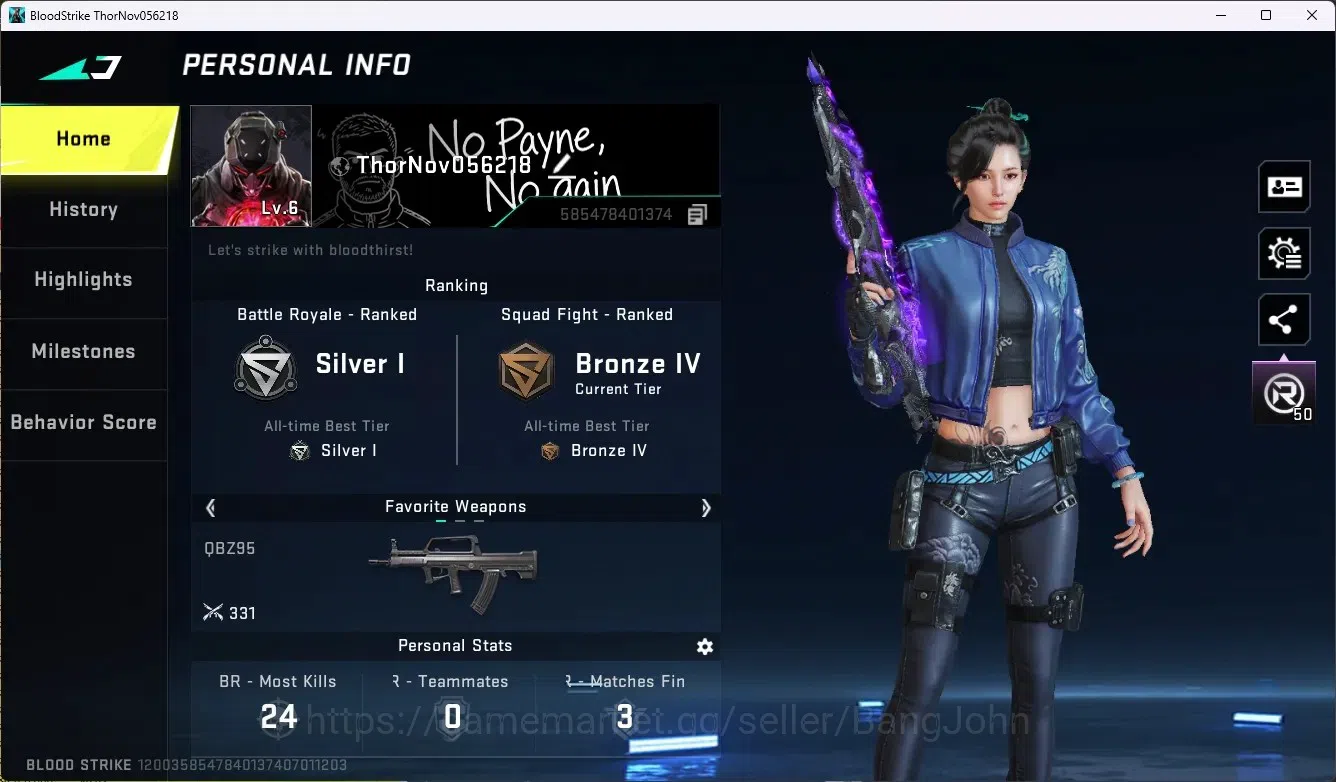 Blood Strike Accounts ASIA | 1 Eternal Gun: QBZ95-Whisper | 1 Legendary image 1