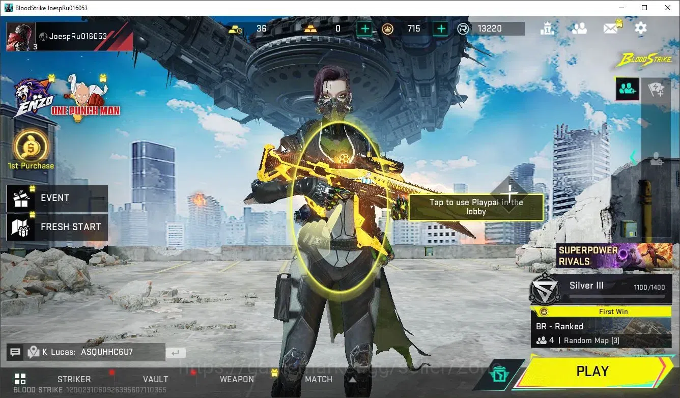 Blood Strike Accounts Starter ASIA|Starter Acc| KAG-6 Collab|2 ULTRA|2 LEGENDARY Guns|2 LEGENDARY Items|LogNetEase(BS546Z) 2