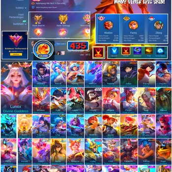 Mobile Legends: Bang Bang Accounts #4524 435 Skins | Lunox Divine Goddess (LEGEND) | Alucard Obsidian Blade (LEGEND