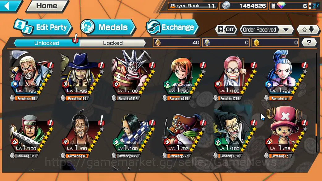 One Piece Bounty Rush Accounts Starter Global|5 EX|5Elders Saturn,KOP Roger,BP Kuzan,[Borsalino],4Emperor Teach|Rank 10