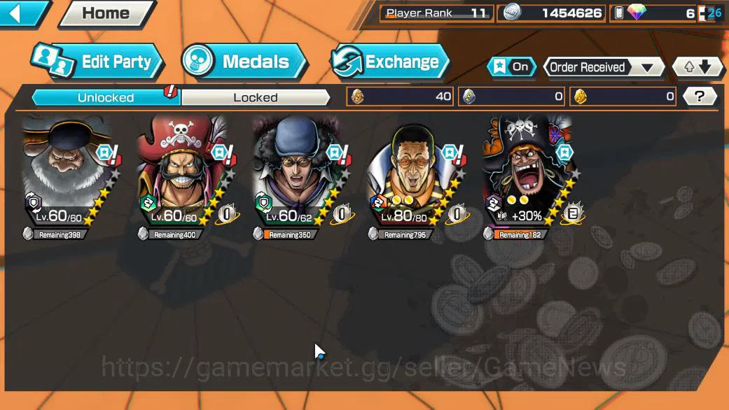 One Piece Bounty Rush Accounts Starter Global|5 EX|5Elders Saturn,KOP Roger,BP Kuzan,[Borsalino],4Emperor Teach|Rank 3