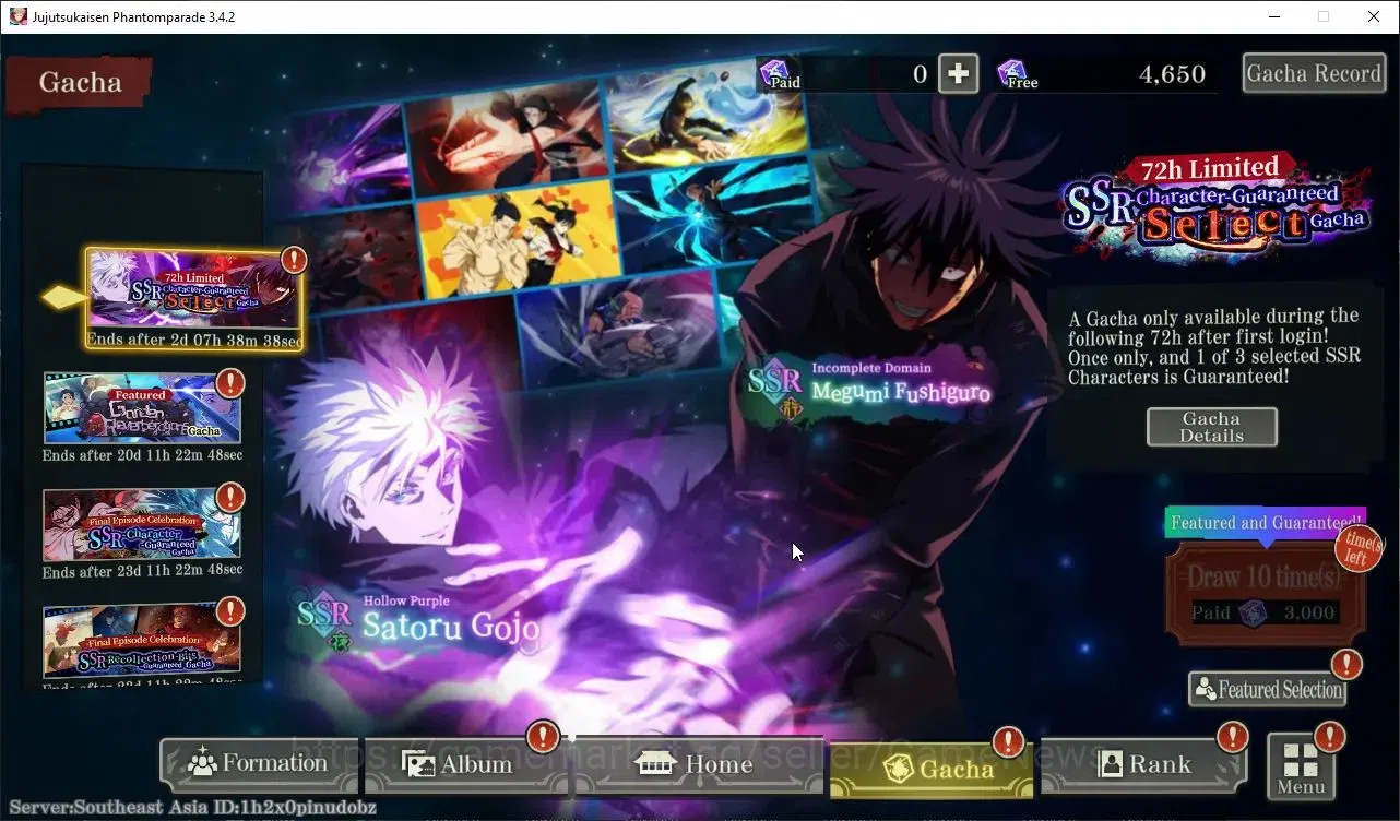 Jujutsu Kaisen: Phantom Parade Accounts SEA |PR 1|4,6K Cube|7 SSR 1 Limited|Within Infinit image 10