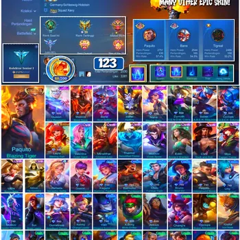 Mobile Legends: Bang Bang Accounts 🔥 #4158 🔥 💎 123 Skins 👑 Collector Paquito Blazing Tiger ⚔️ Seasoned Collector I