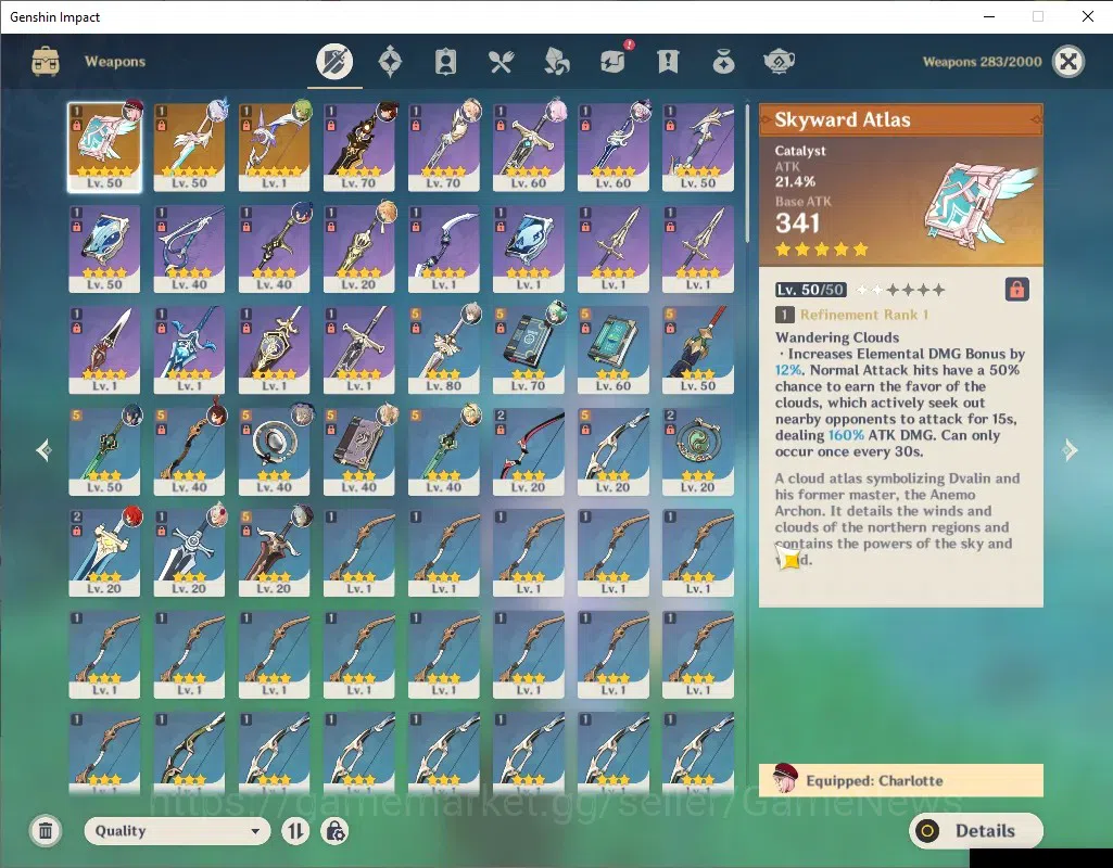 Genshin Impact Accounts Others ASIA|AR 51|Rate On|1 Limited + 3 (*5 Weapon)| Skirk |Amos' Bow,Aquila Favonia,Skyward 3