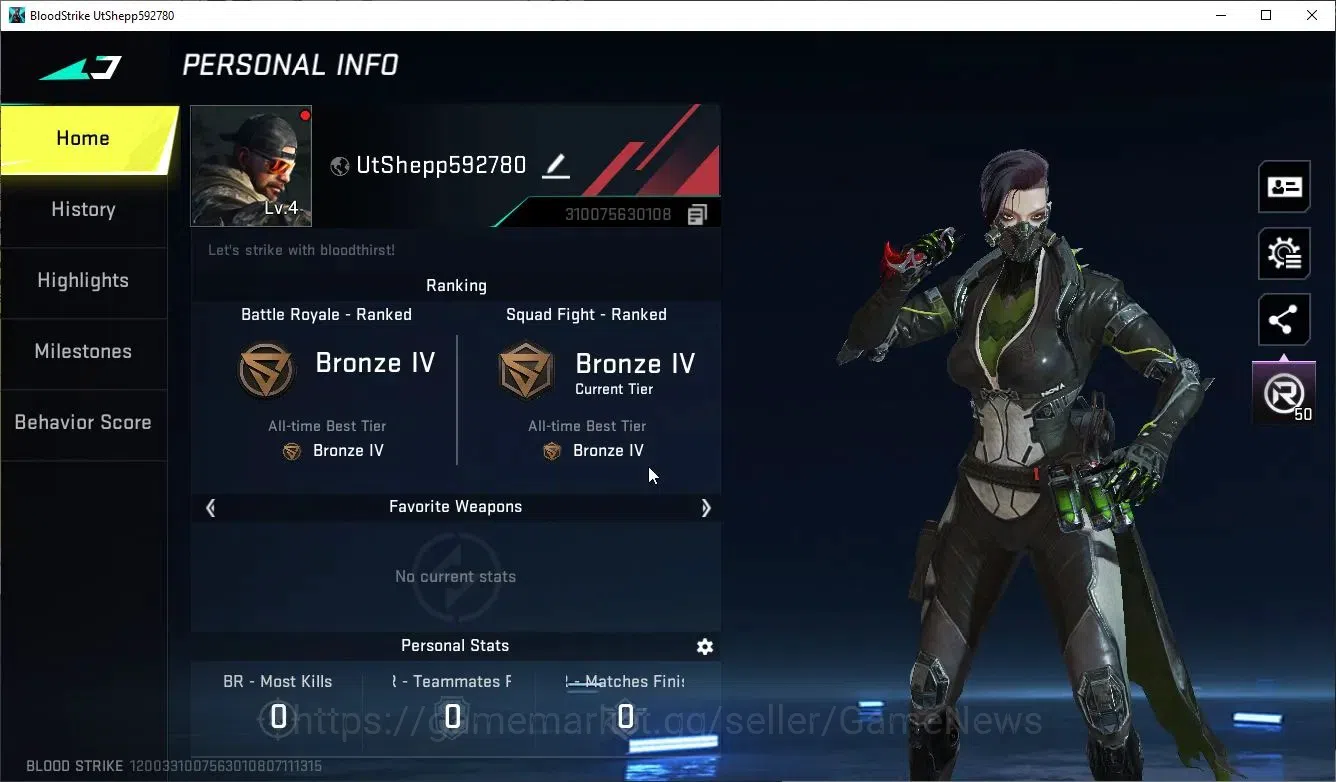 Blood Strike Accounts Rare Skin Asia|Ultra Meele Talon Knife Scythe|2 Legendary(Meele Katana Ronin,MP5 Blight's Embrace)|Log 2