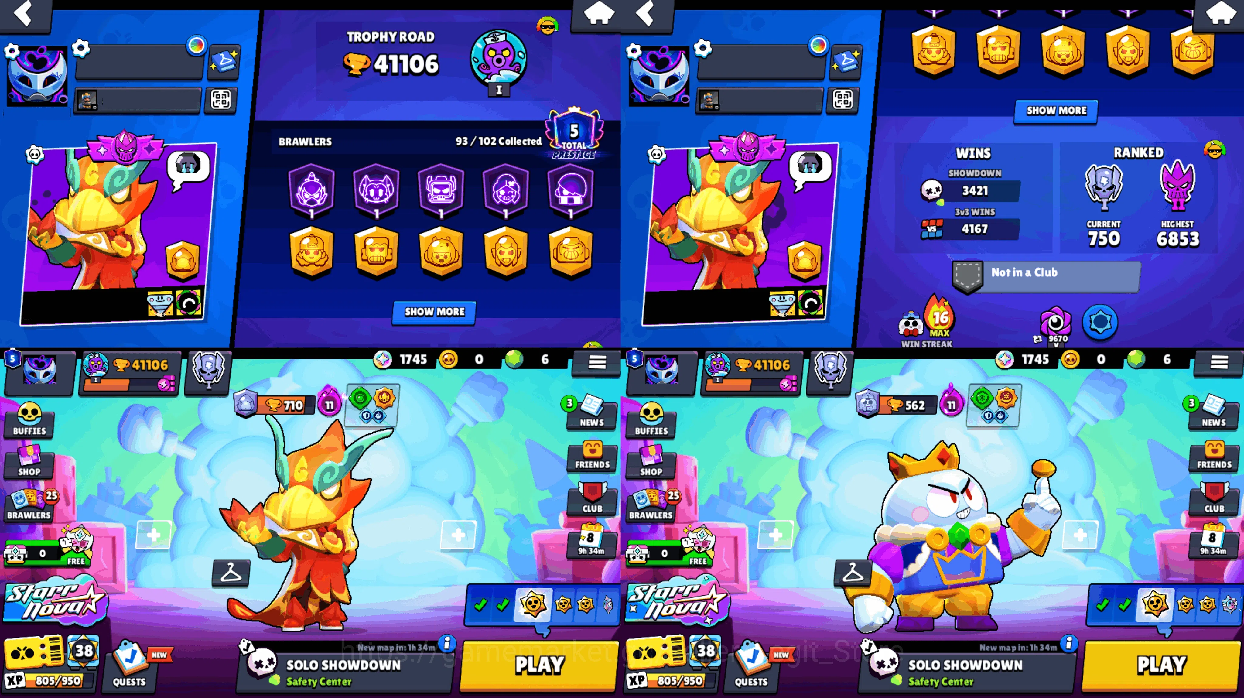 Brawl Stars Accounts 41100 TROPHY | 93 BRAWLERS | KING LOU | 3 MECHA MO image 3