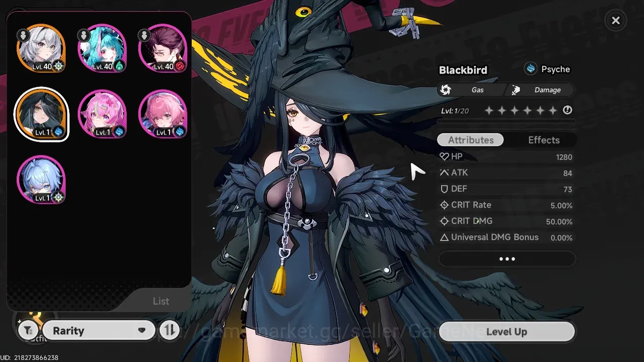 Neverness to Everness Accounts GLOBAL NA|HL 26|1 Limited|(BlackBird +Sign +Her Glider)|2 S-Class Select|Vehicle Limit 1