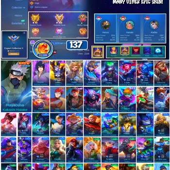 Mobile Legends: Bang Bang Accounts 🔥 #4089 🔥 💎 137 Skins 👑 Naruto Suyou Sasuke Uchiha ⚔️ Expert Collector III ⭐ Naruto