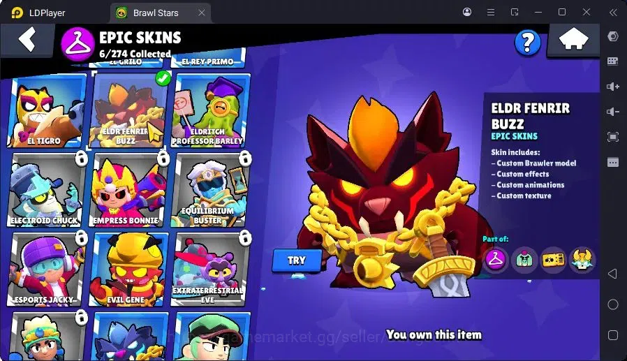 Brawl Stars Accounts Trophy 1776|1 Max Hc(Fang)|1 Hc(Piper),1 Mythic(Otis),6 Epic(Buzz,Fang,Colt,Poco,Mike) skin|560 10