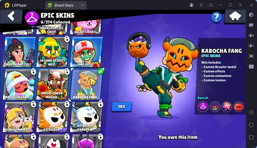 Brawl Stars Accounts Trophy 1776|1 Max Hc(Fang)|1 Hc(Piper),1 Mythic(Otis),6 Epic(Buzz,Fang,Colt,Poco,Mike) skin|560 11