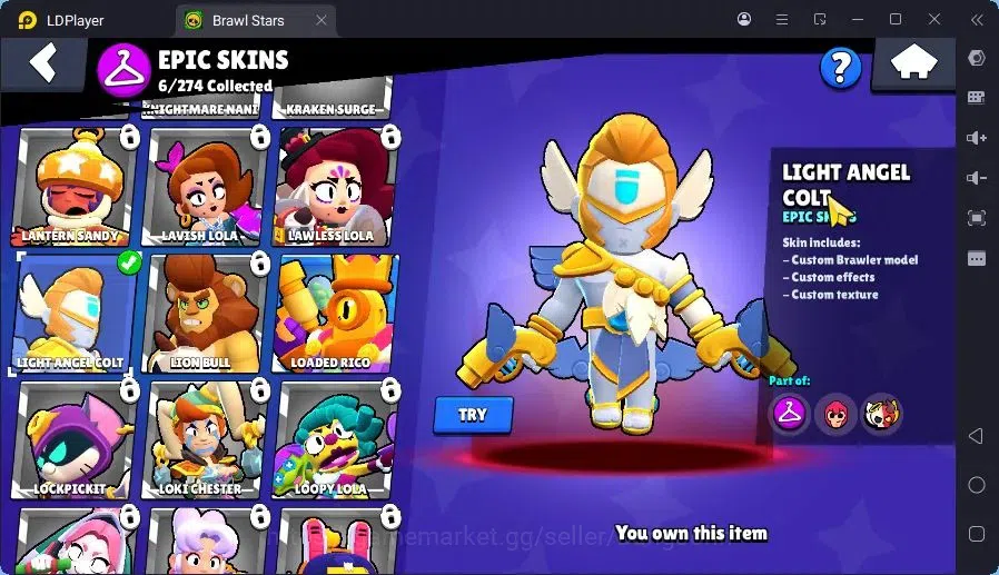 Brawl Stars Accounts Trophy 1776|1 Max Hc(Fang)|1 Hc(Piper),1 Mythic(Otis),6 Epic(Buzz,Fang,Colt,Poco,Mike) skin|560 12