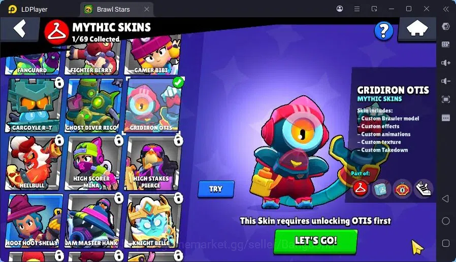 Brawl Stars Accounts Trophy 1776|1 Max Hc(Fang)|1 Hc(Piper),1 Mythic(Otis),6 Epic(Buzz,Fang,Colt,Poco,Mike) skin|560 15