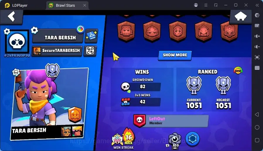 Brawl Stars Accounts Trophy 1776|1 Max Hc(Fang)|1 Hc(Piper),1 Mythic(Otis),6 Epic(Buzz,Fang,Colt,Poco,Mike) skin|560 3