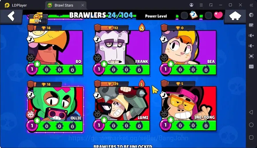 Brawl Stars Accounts Trophy 1776|1 Max Hc(Fang)|1 Hc(Piper),1 Mythic(Otis),6 Epic(Buzz,Fang,Colt,Poco,Mike) skin|560 8