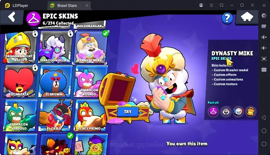 Brawl Stars Accounts Trophy 1776|1 Max Hc(Fang)|1 Hc(Piper),1 Mythic(Otis),6 Epic(Buzz,Fang,Colt,Poco,Mike) skin|560 9