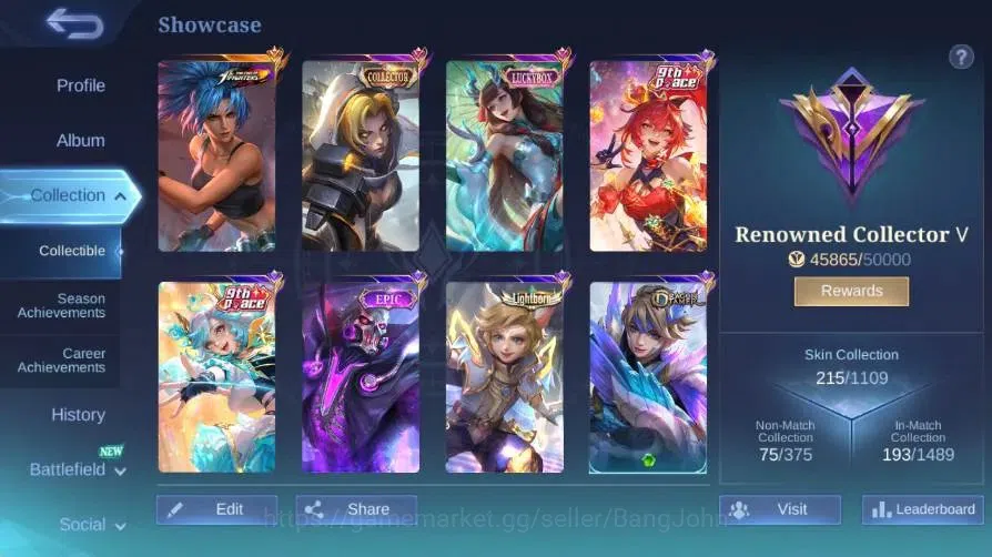 Mobile Legends: Bang Bang Accounts Global|Skin 215|Renowned|KOF Karina|Collector Nata image 14