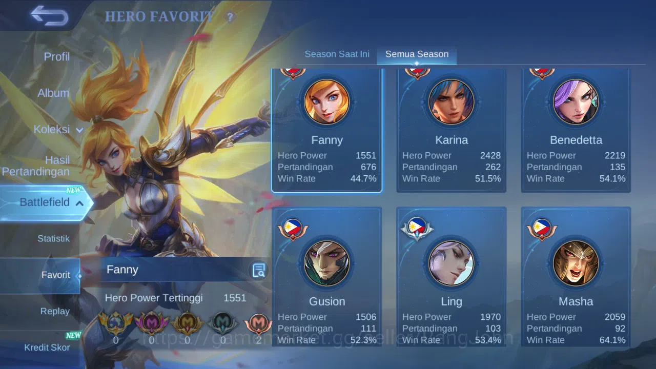 Mobile Legends: Bang Bang Accounts GLOBAL Hero 100 Skin 181 Luckybox Saber Ruby Karri image 14