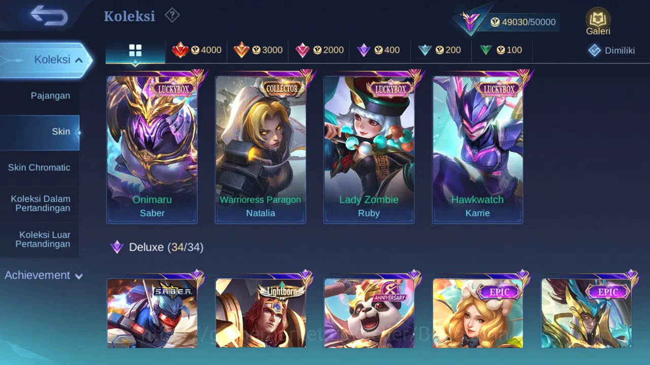 Mobile Legends: Bang Bang Accounts GLOBAL Hero 100 Skin 181 Luckybox Saber Ruby Karri image 2